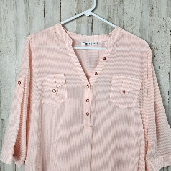 Cato Long Sleeve Striped Gauze Top Pink Size Large - Picture 4 of 10